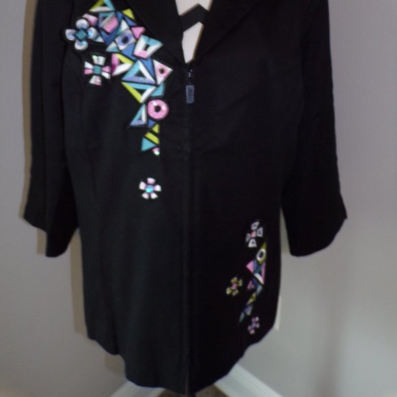 NWT Bob Mackie Black Lined Zip XL Jacket - Picture 2 of 4